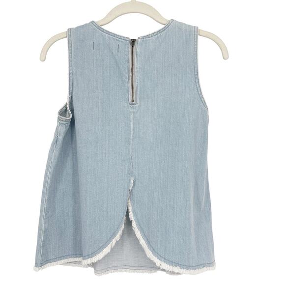 Madewell Split Back Denim Raw Hem Tank Top Light Blue Short Sleeve Size Small - Picture 7 of 8